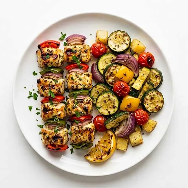 Fish Shish Tawook With Zucchini Roast Vegetable